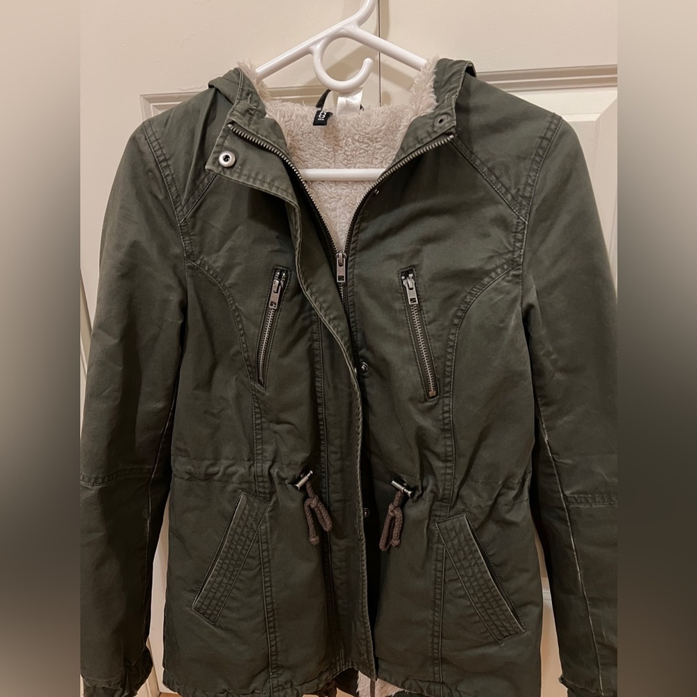 Olive Green Fur Lined Hooded Jacket